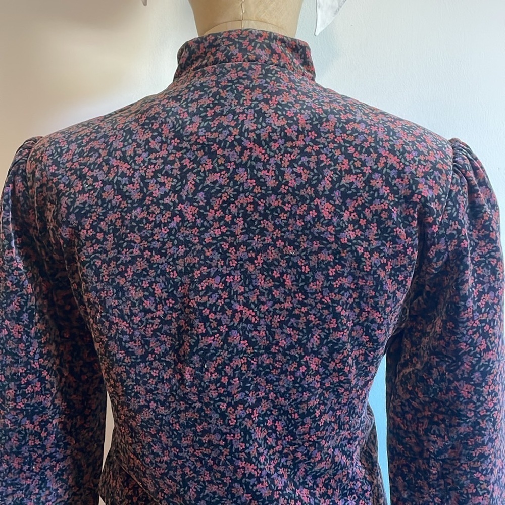 VTG Lanz Velvet Skirt Set Black Micro Floral Jacket Cottage Grandma Feminine - Picture 10 of 16